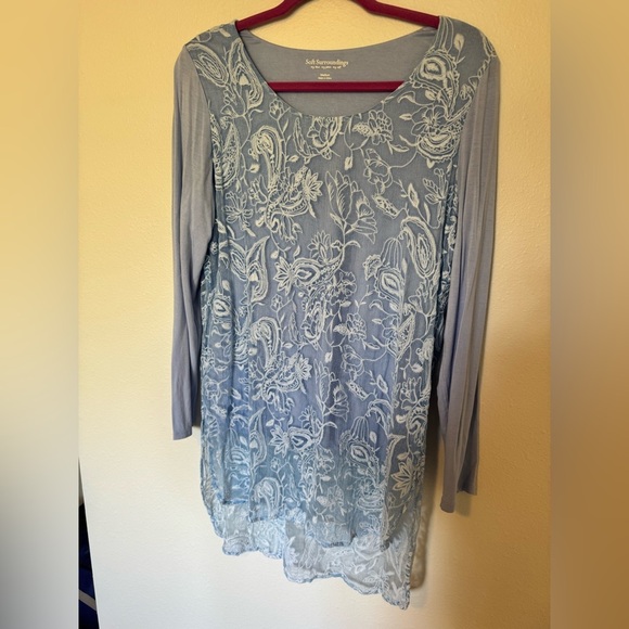 Soft Surroundings Adele Silk Viscose Tunic Top Blue 3/4 Sleeve Size Medium EUC - Picture 2 of 6